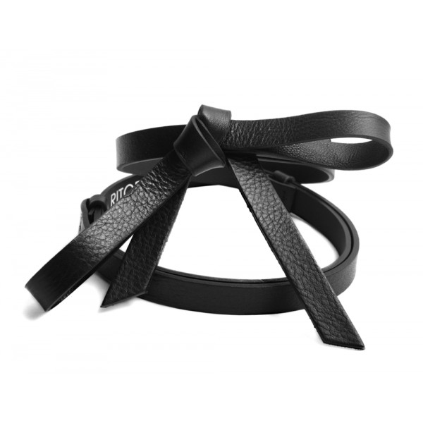 Kožený černý pásek s ležérně uvázanou mašlí - RUBI II (nastavitelný) 