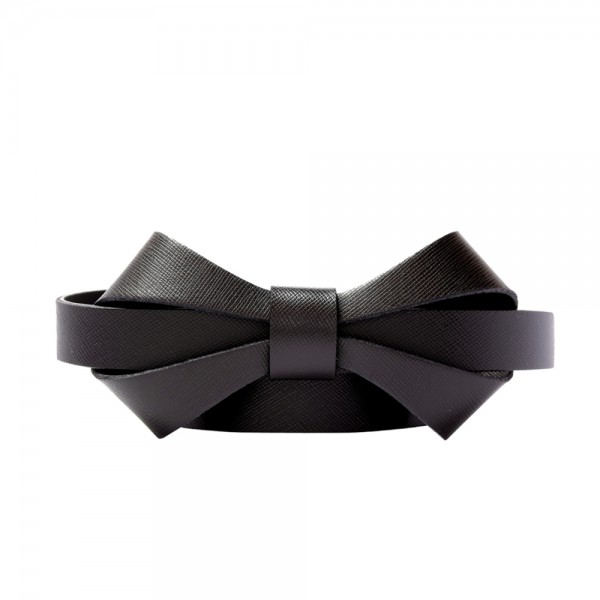 Dámský černý kožený pásek s 3D mašlí